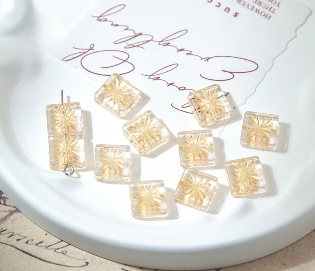 Czech-Style Firework Pattern Square Glass Beads