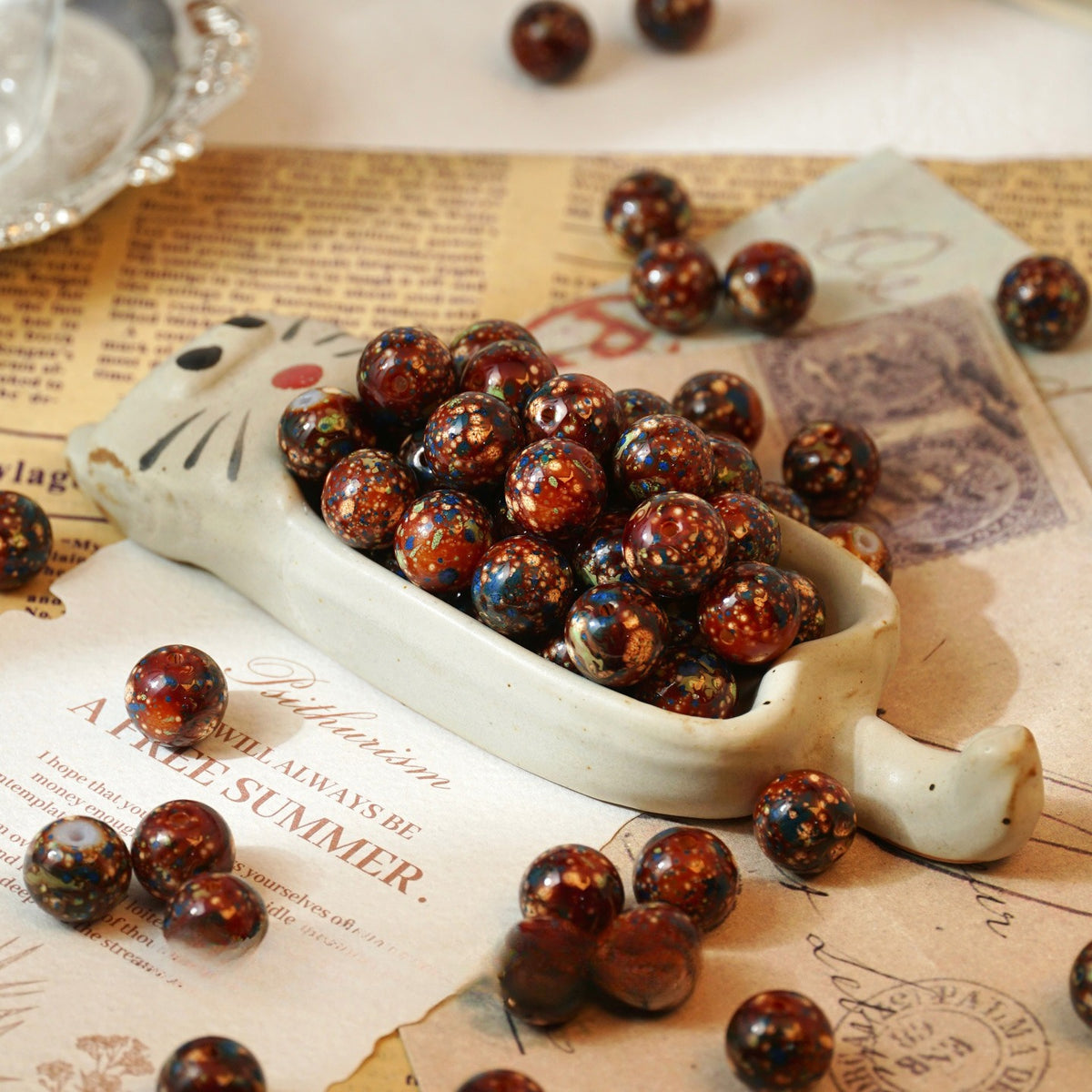 Oil-Painted Glazed Porcelain Round Beads