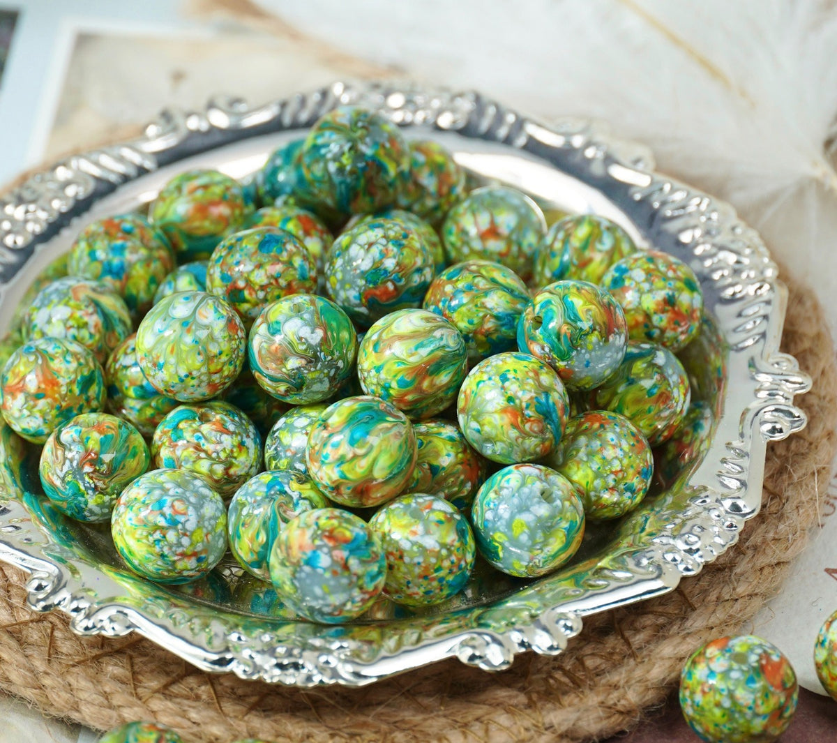 Oil-Painted Glazed Porcelain Round Beads