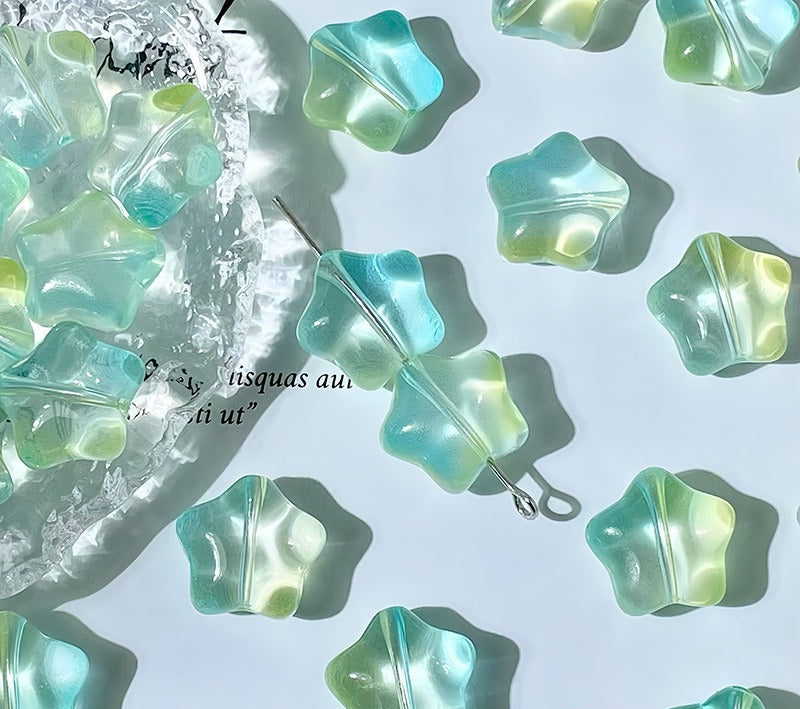 Puffy Star Glass Beads with Horizontal Holes