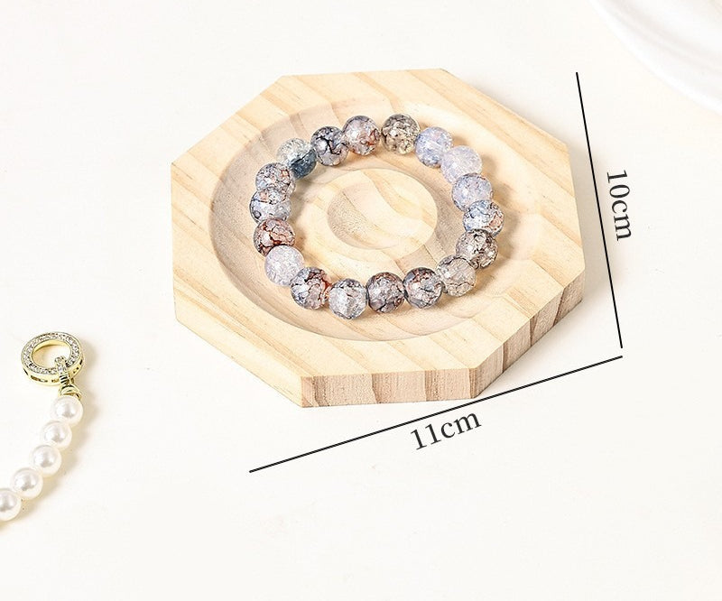 Walnut-Pattern Wooden Bead & Bracelet Display Tray – Vintage Jewelry Display Plate for Gemstone Bracelets, Craft Fairs & Market Stalls