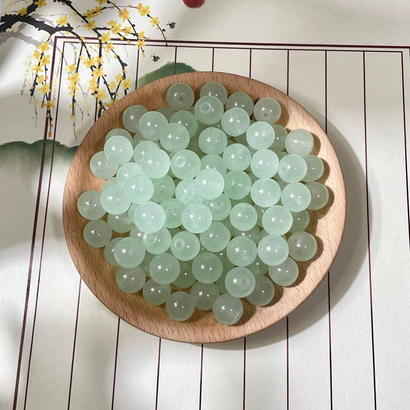 Jade-Style Glass Round Beads