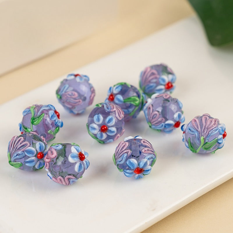 3D Five-Petal Flower Lampwork Glass Beads