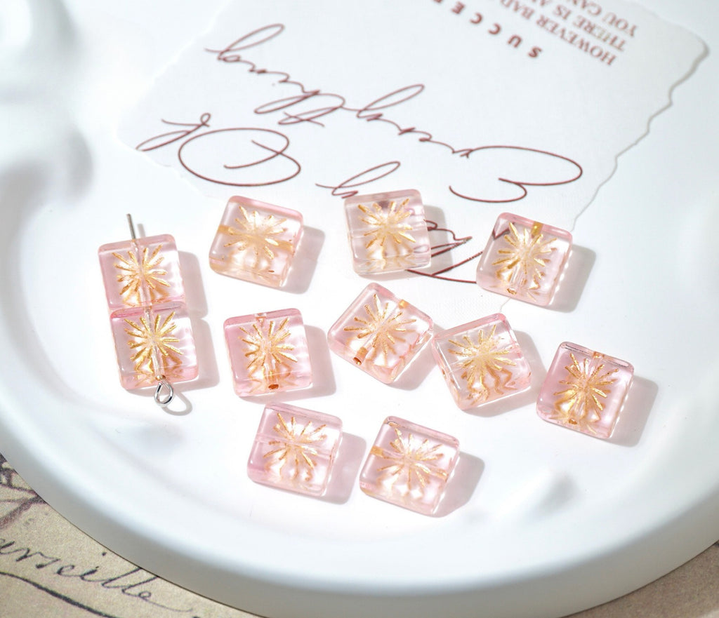 Czech-Style Firework Pattern Square Glass Beads