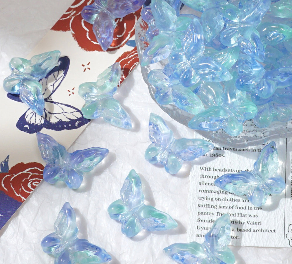 Glazed Engraved 3D Butterfly Beads (Vertical Hole)