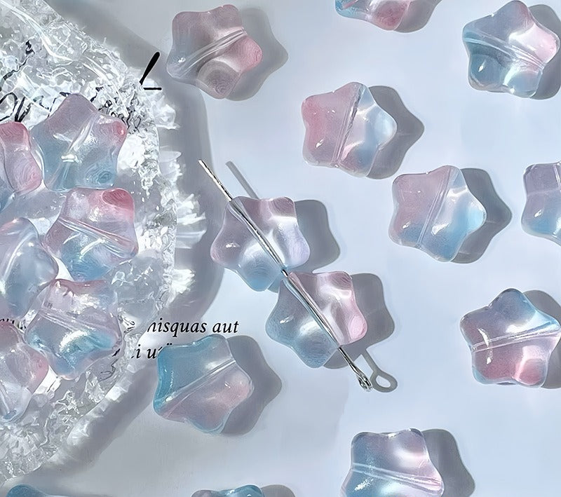 Puffy Star Glass Beads with Horizontal Holes