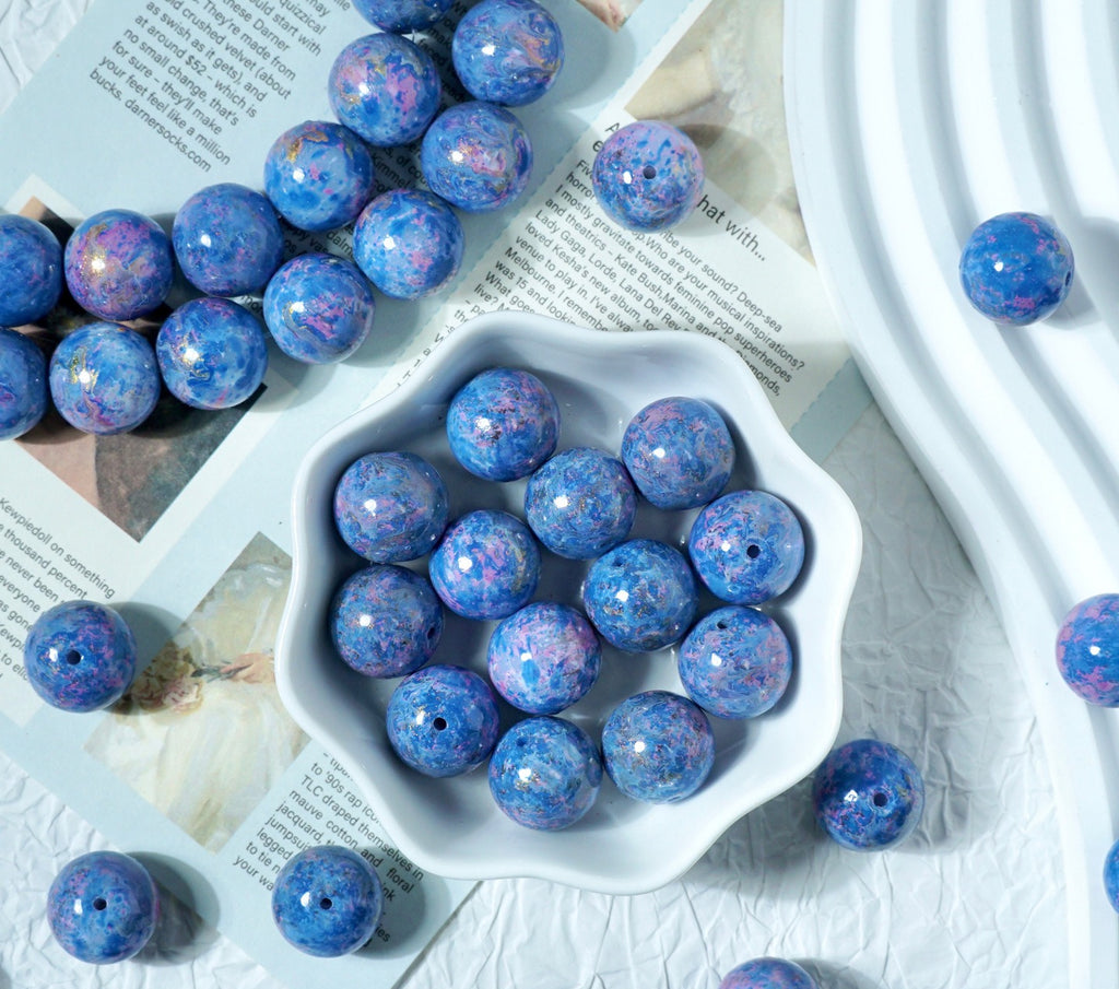 Porcelain-Style Oil Painting Glass Round Beads