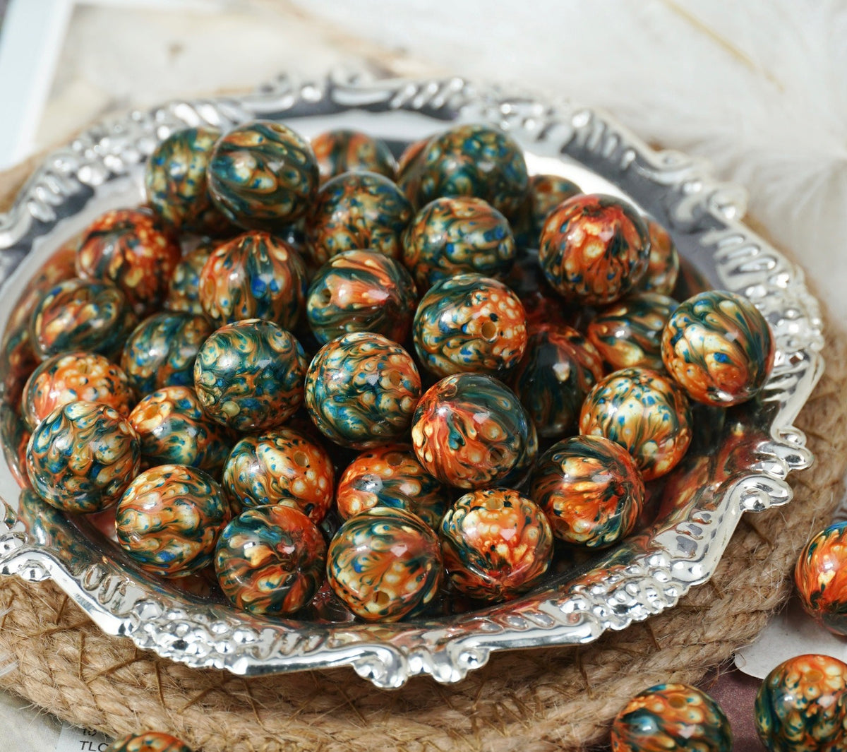 Oil-Painted Glazed Porcelain Round Beads