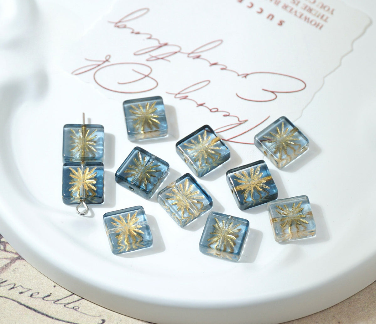 Czech-Style Firework Pattern Square Glass Beads