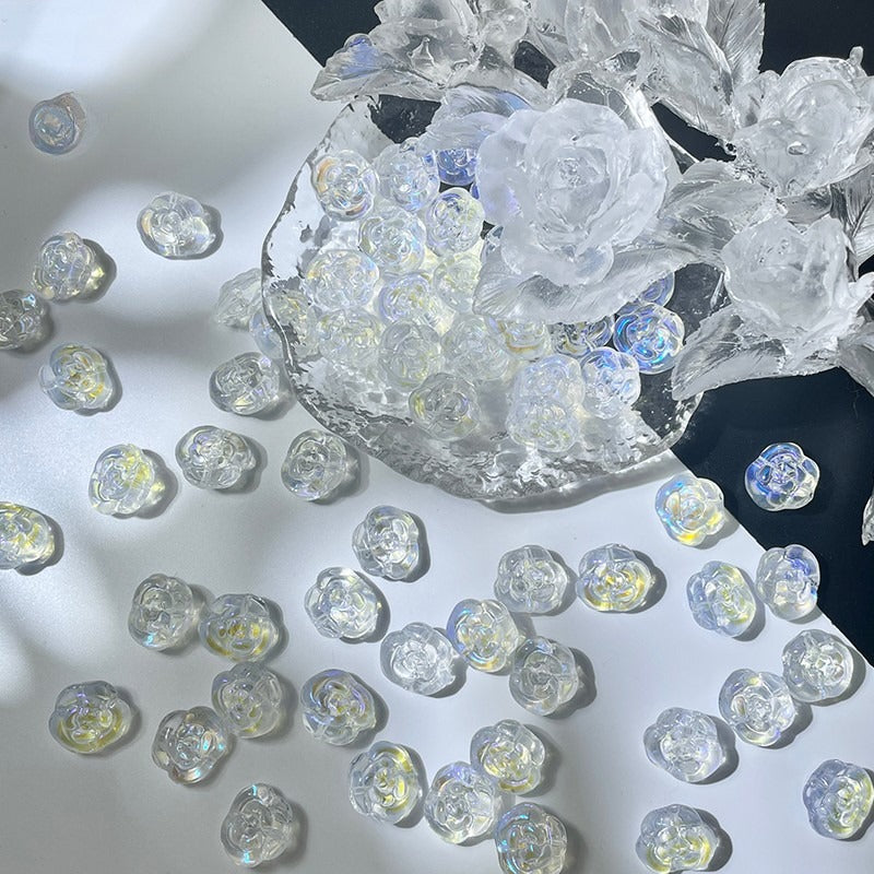 Glass Rose Beads with Horizontal Holes