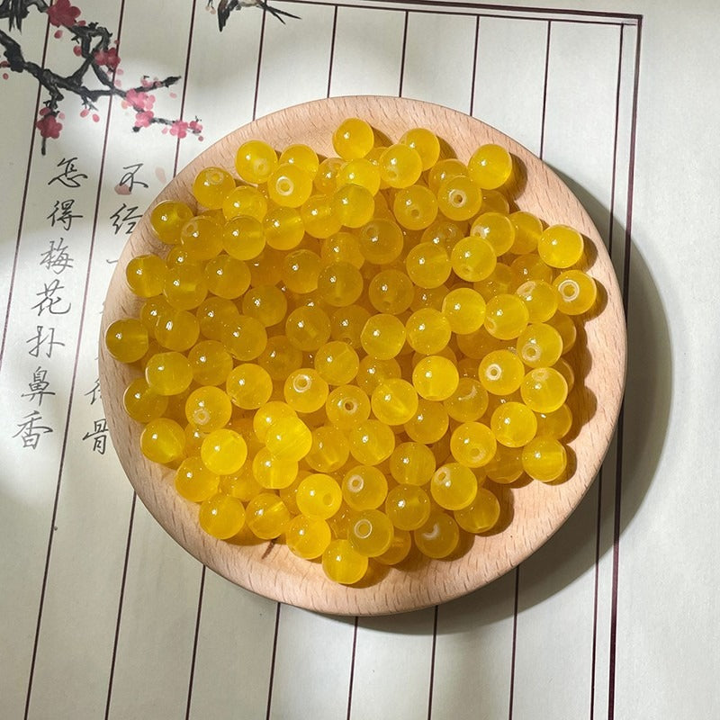 Natural Jade-Style Glass Round Beads
