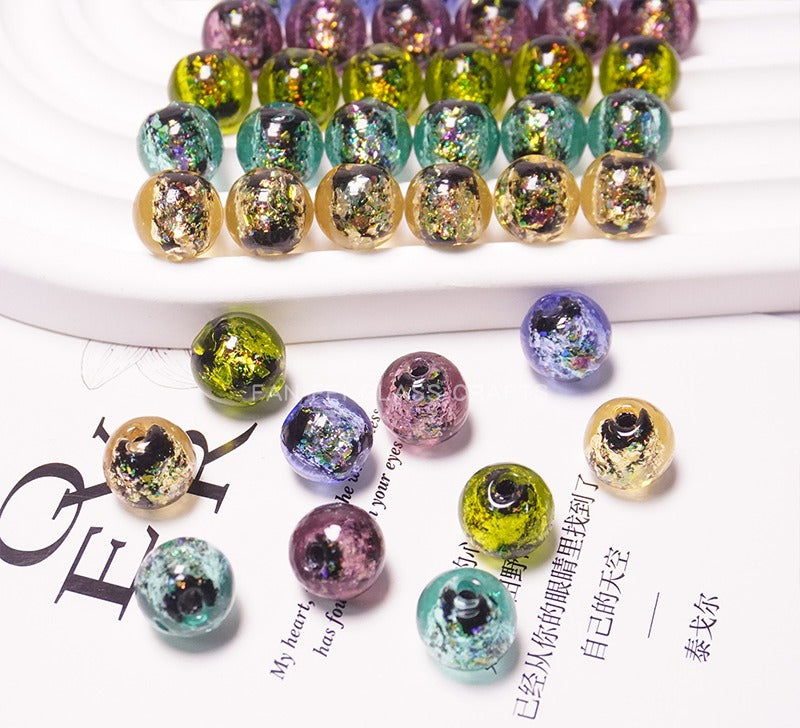 Colorful Powder-Glazed Glass Round Beads