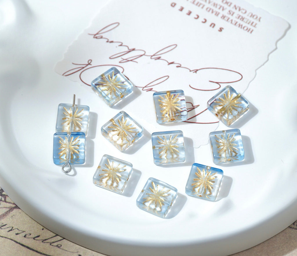 Czech-Style Firework Pattern Square Glass Beads
