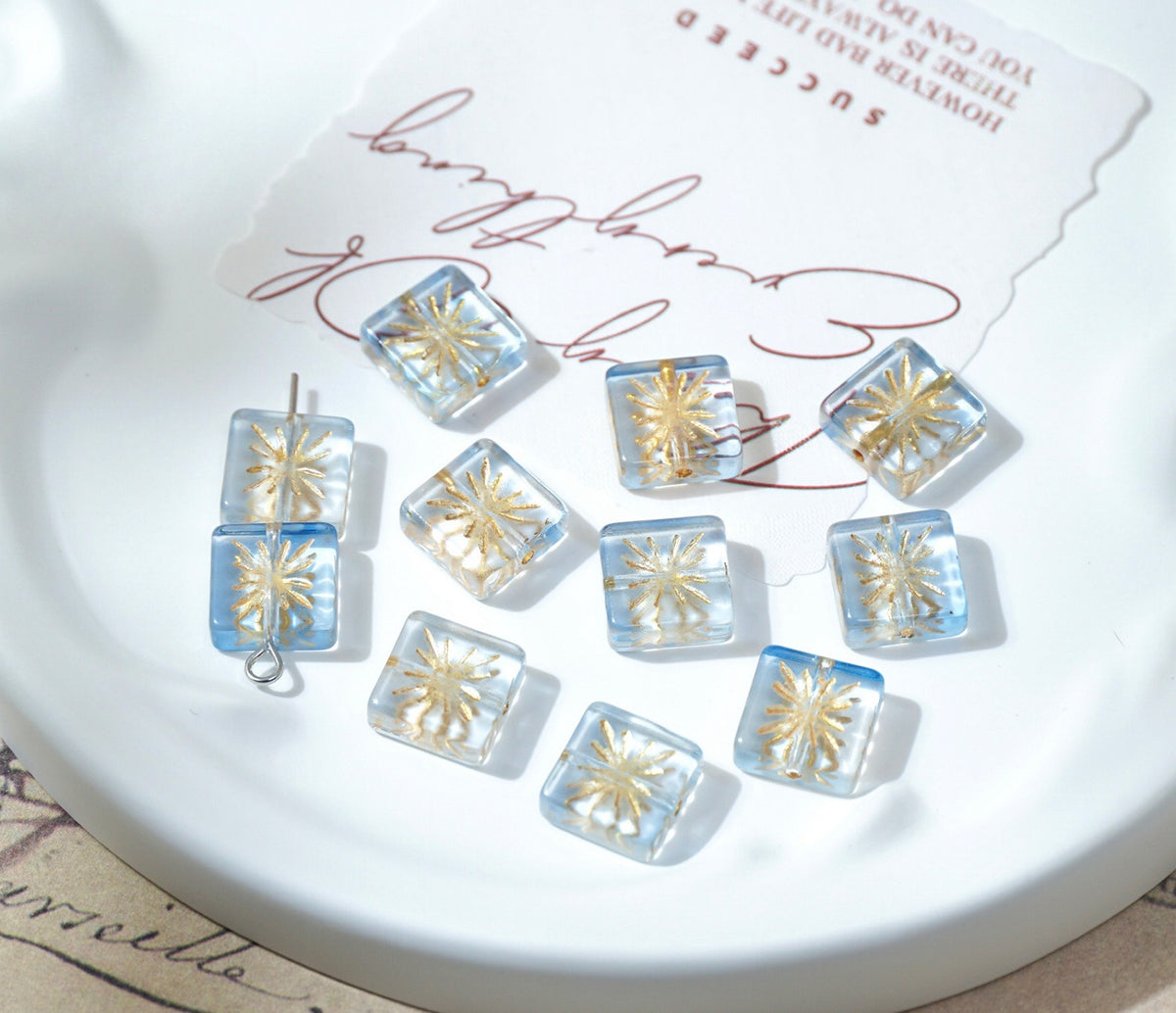 Czech-Style Firework Pattern Square Glass Beads