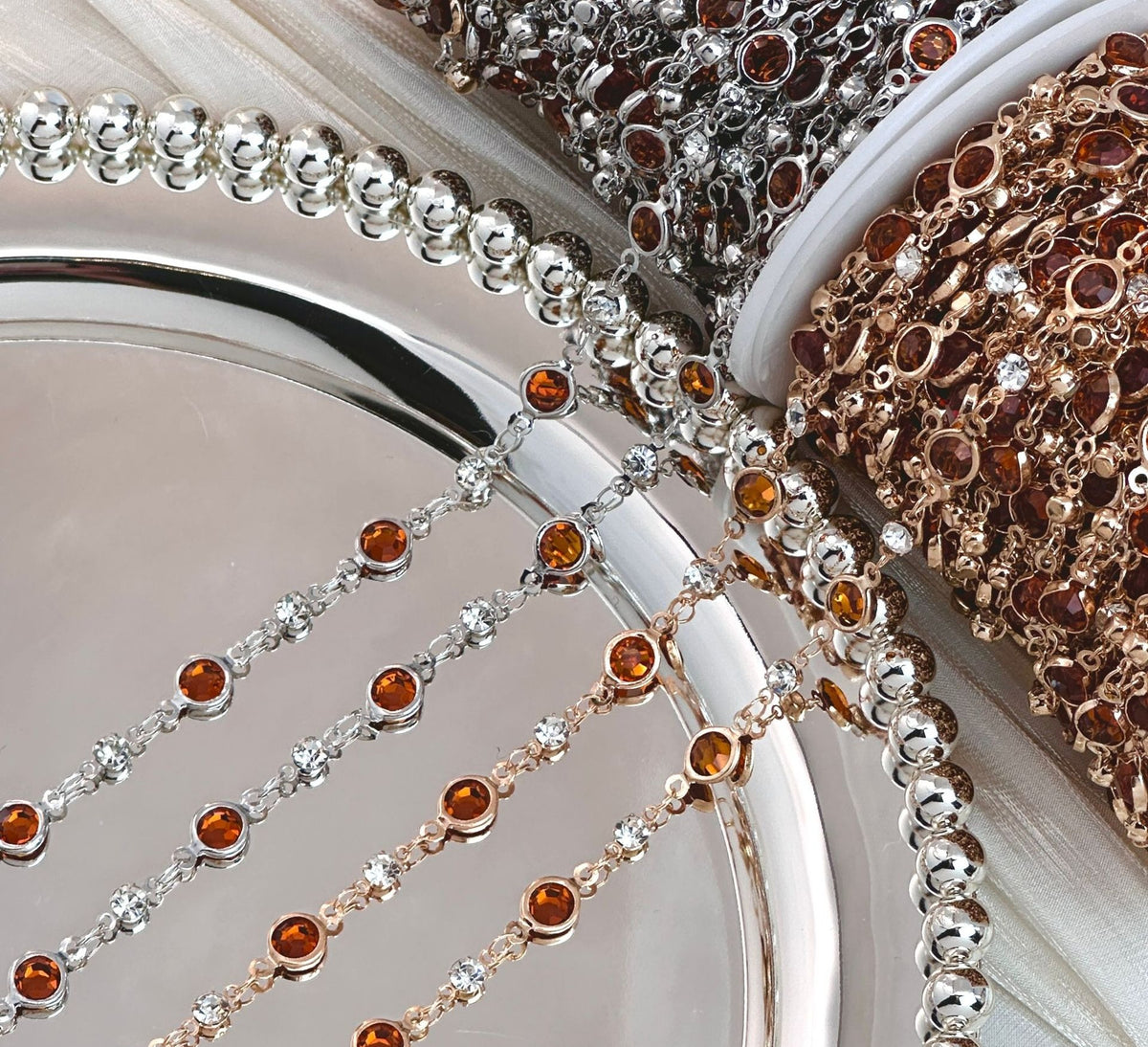 Coffee Brown Glass Beaded Trim Chain – 10 Meters