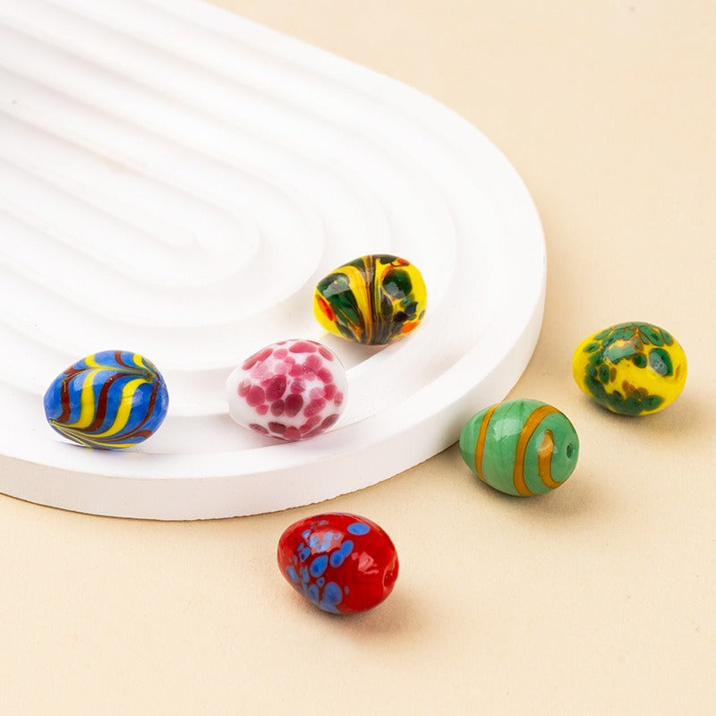 Colorful Dinosaur Egg Oval Glazed Beads