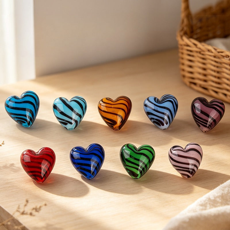 Tiger Pattern Heart Glazed Beads