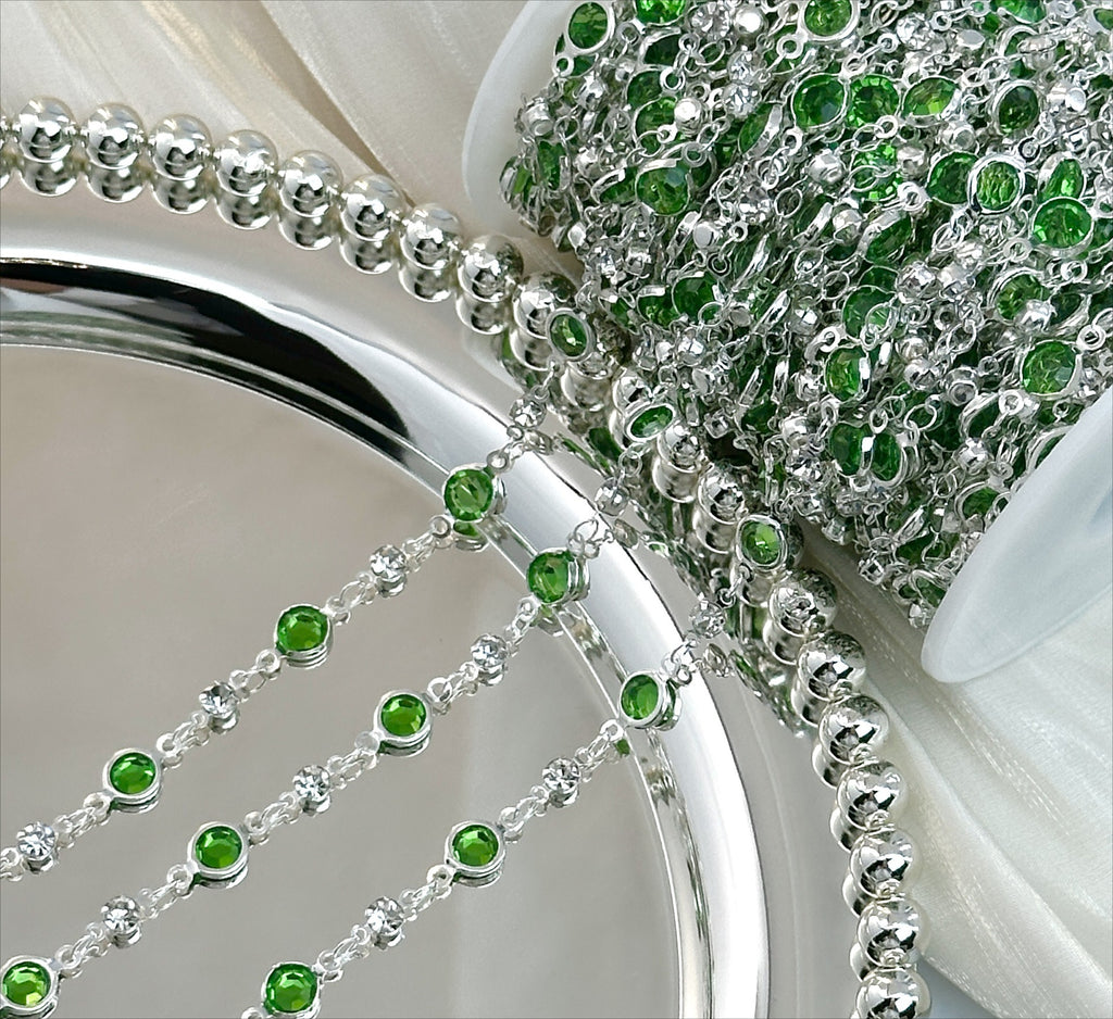 Emerald Green Glass Bead Trim Chain – 10 Meters