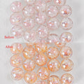 Butterfly beads labeled Before and After showing UV color change from clear to peachy-orange