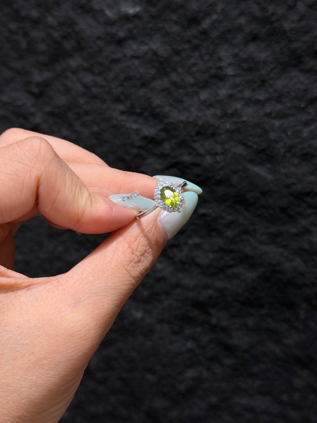 Natural Peridot Adjustable Oval Halo Ring