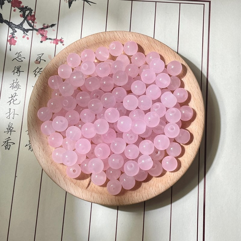 Natural Jade-Style Glass Round Beads