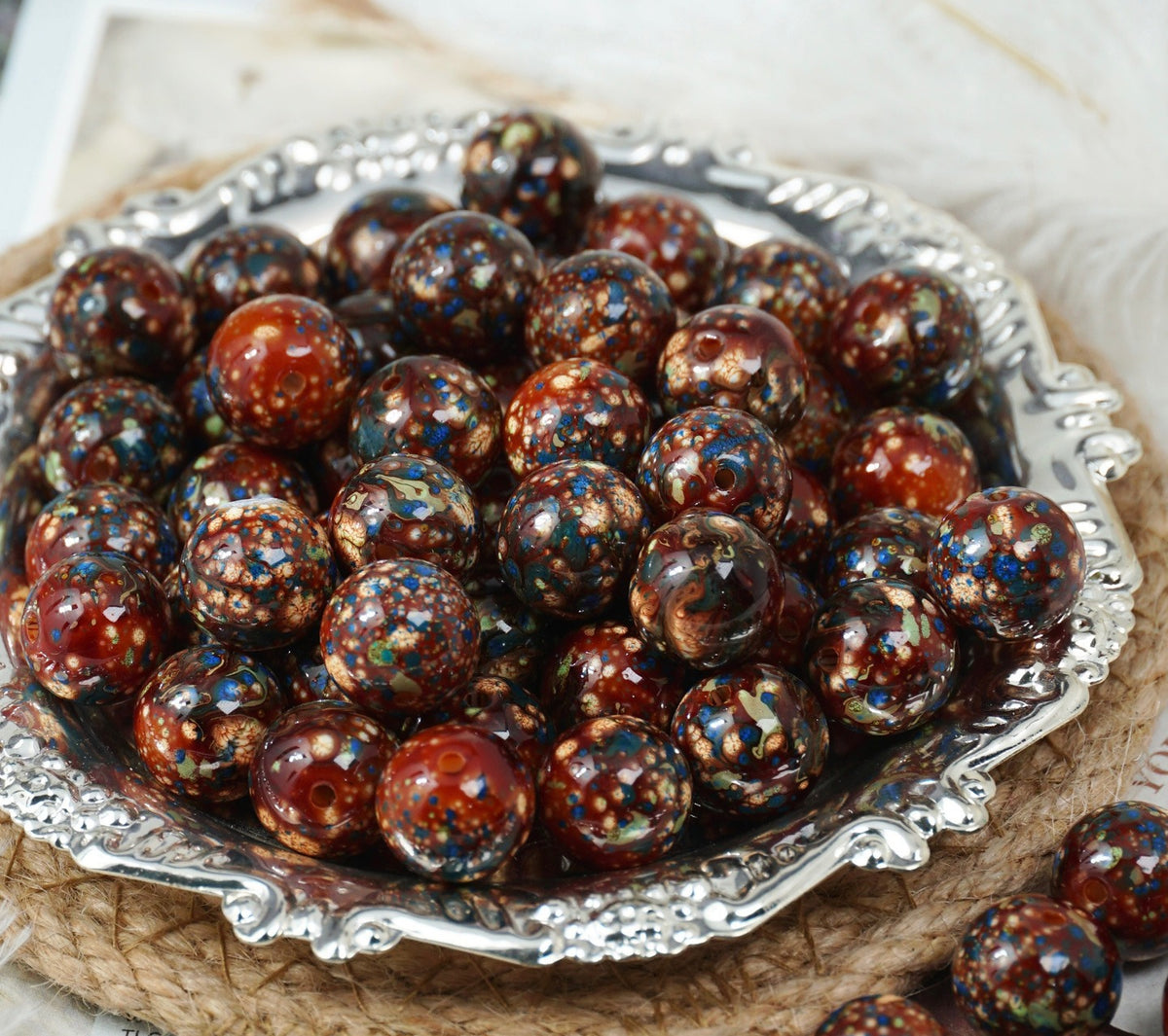 Oil-Painted Glazed Porcelain Round Beads
