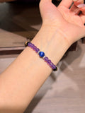 Dusk mountain amethyst sandalwood bracelet with kyanite worn on wrist