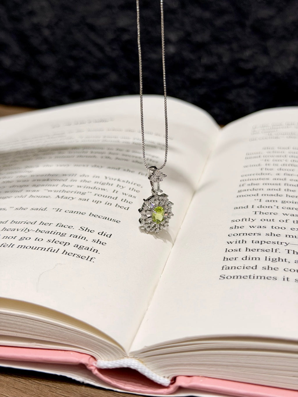 Natural Peridot Sunburst Halo Pendant with Chain