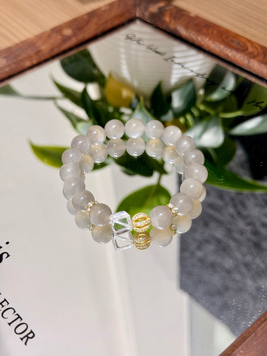 Milk Tea Moonstone Bracelet on mirror tray