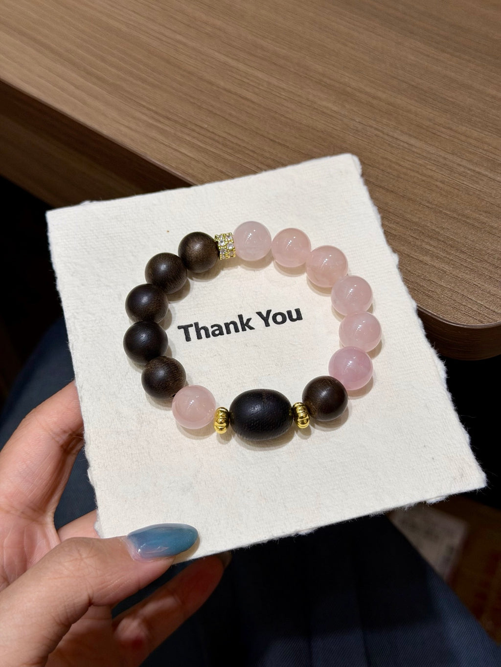 Pink Quartz & Agarwood Bracelet full strand