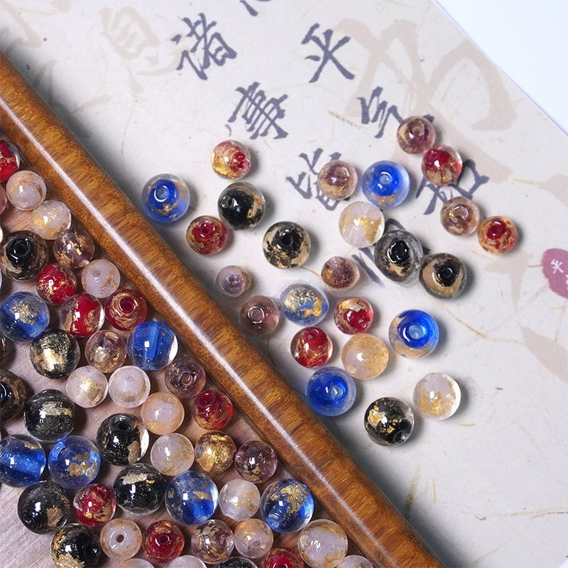 Gold & Silver Foil Glazed Round Beads