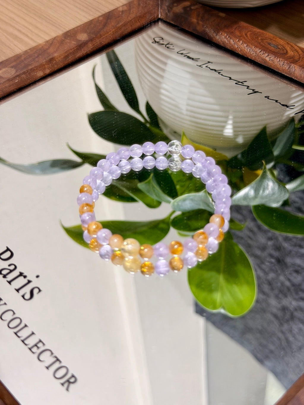 Lavender Amethyst & Citrine Bracelet on mirror tray