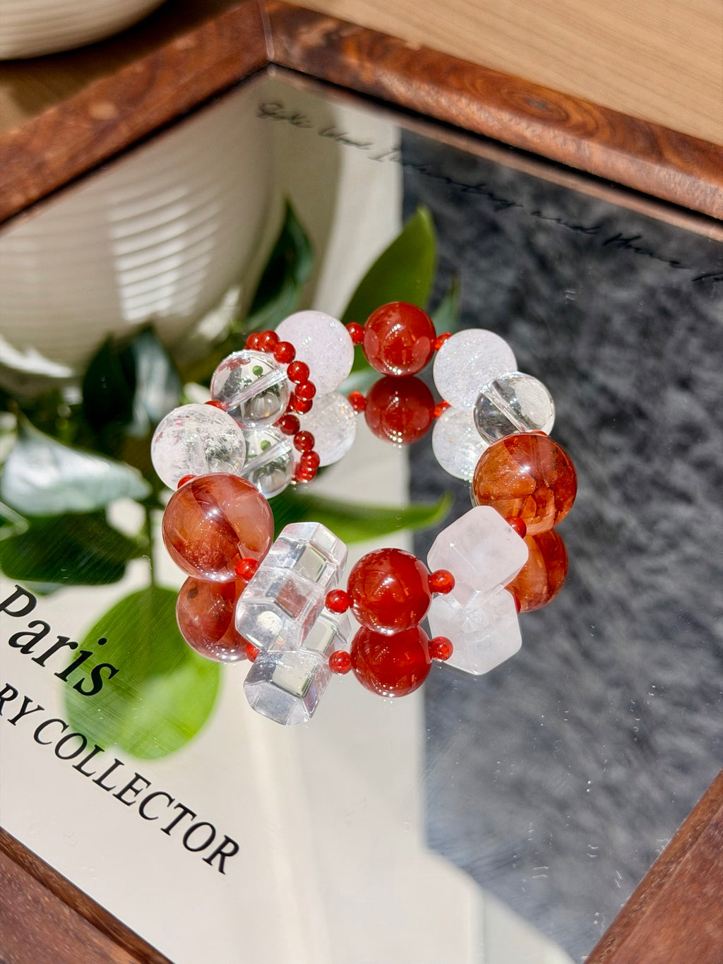 Red Phantom Quartz Statement Bracelet on mirror tray