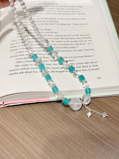 Amazonite & Azeztulite Necklace Bracelet Set front detail