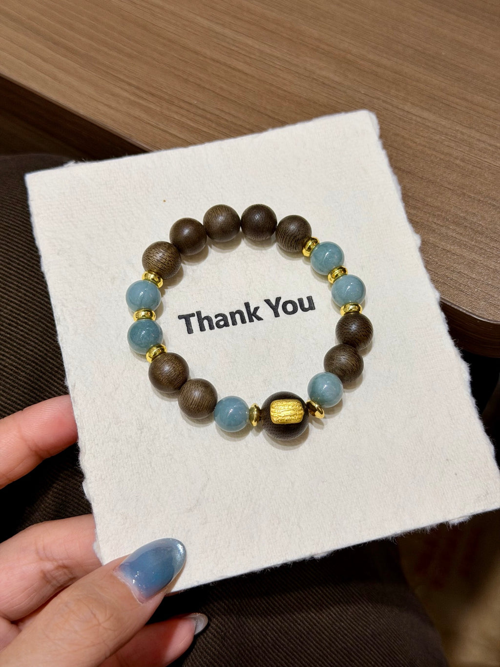 Blue Water Jadeite & Sandalwood Bracelet full strand