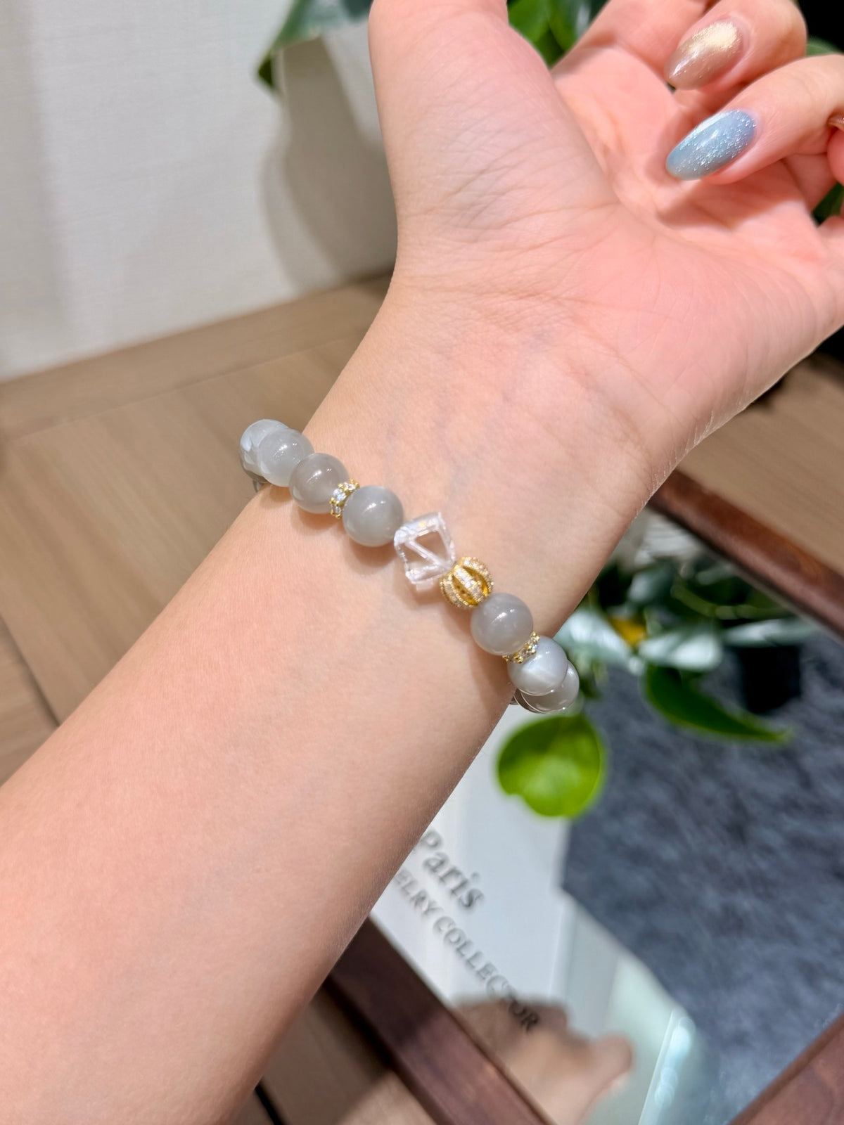 Milk Tea Moonstone Bracelet worn on wrist