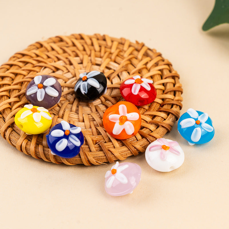 Double-Sided Mini Daisy Flat Glass Beads