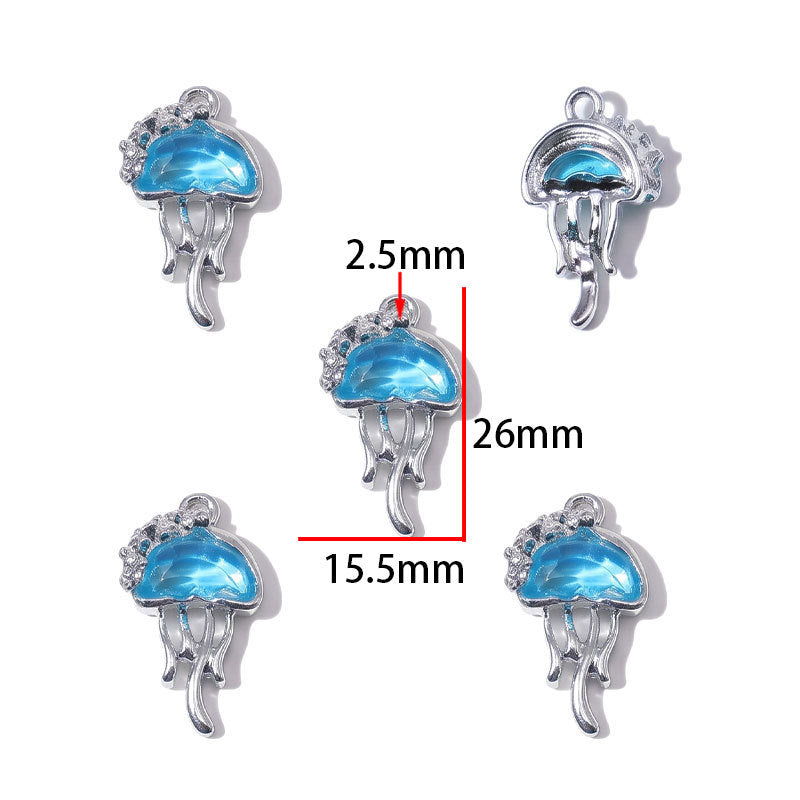 Blue Glass Inlay Jellyfish Charms – Ocean-Inspired Alloy Jellyfish Pendants for DIY Bracelets, Necklaces & Jewelry Making