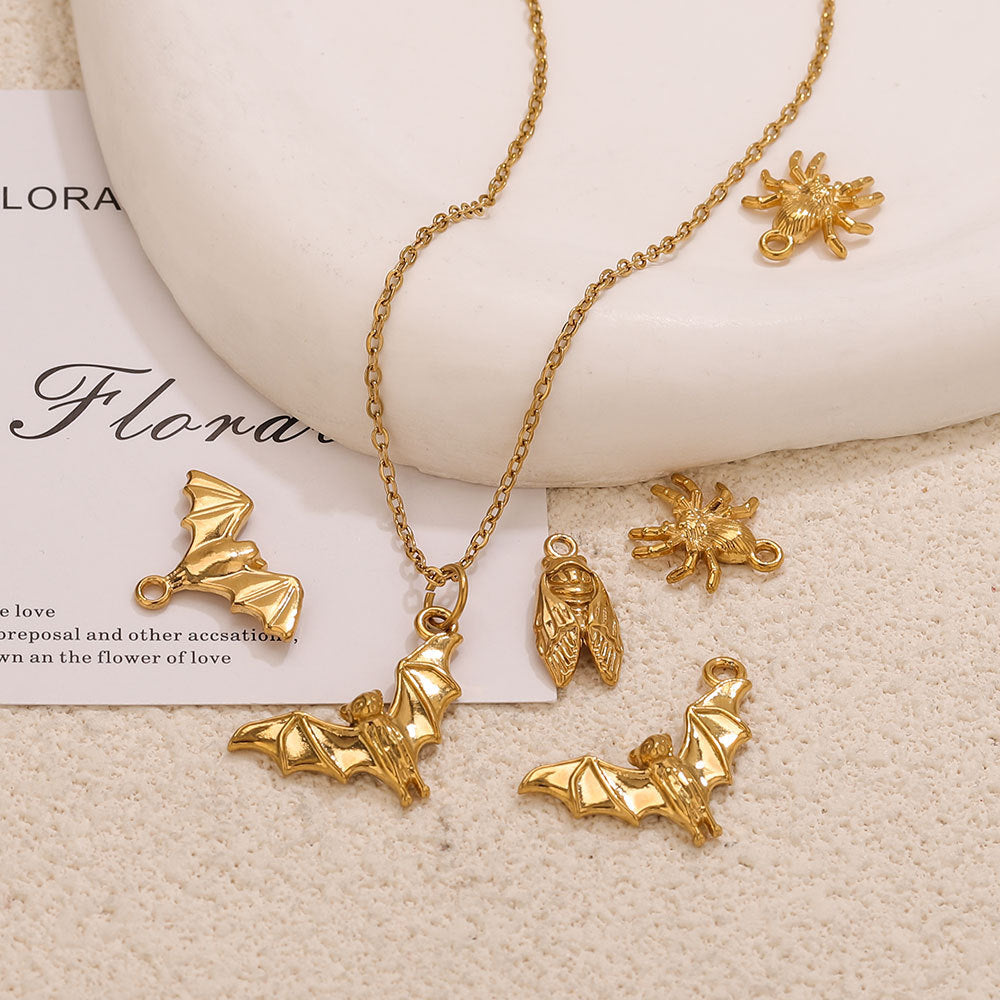 18K Gold-Plated Stainless Steel Animal Pendant Charms – Bat, Spider & Owl