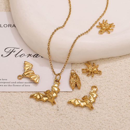 18K Gold-Plated Stainless Steel Animal Pendant Charms – Bat, Spider & Owl