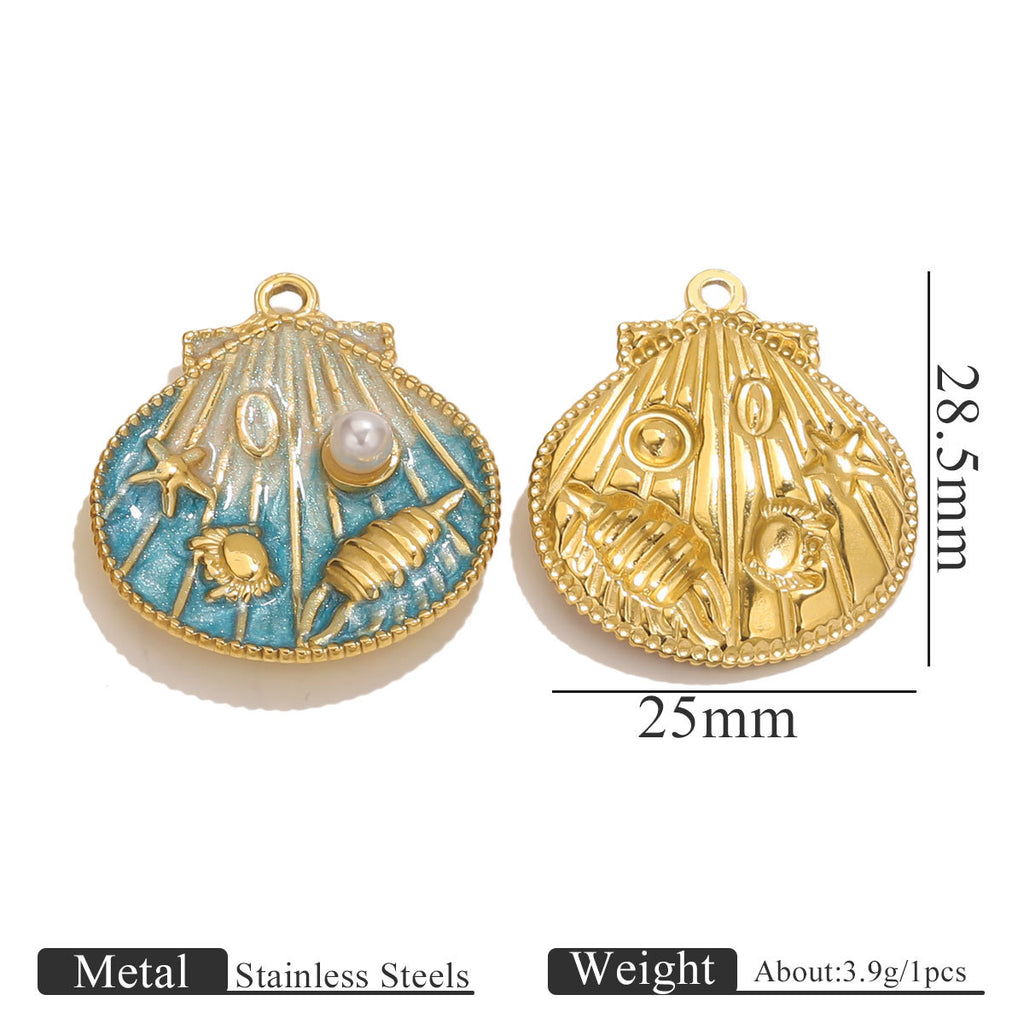 Vacuum-Plated Stainless Steel Gradient Enamel Seashell Pendant
