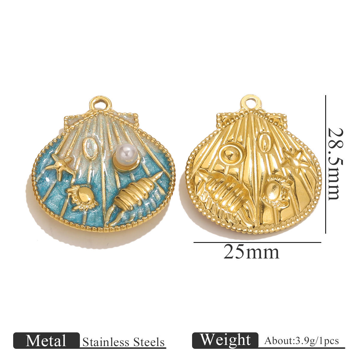 Vacuum-Plated Stainless Steel Gradient Enamel Seashell Pendant