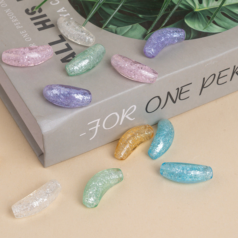 Purple & Pink Crescent Moon Glazed Beads