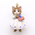 3D kitten pendant charm in white dress with blue stars, holding heart-shaped American flag.
