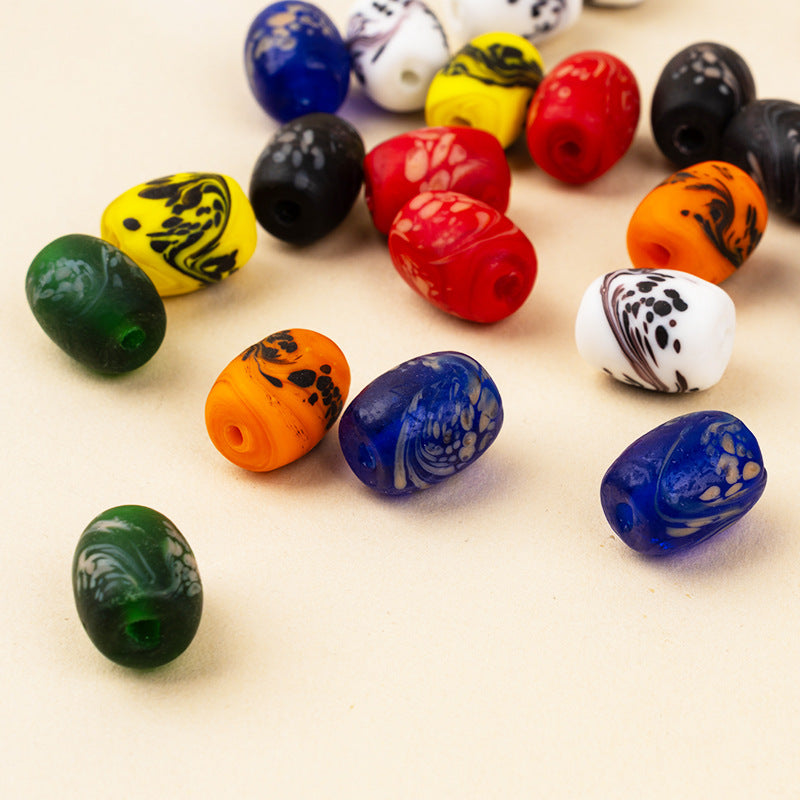 Hand-Painted Phoenix Tail Glazed Barrel Beads