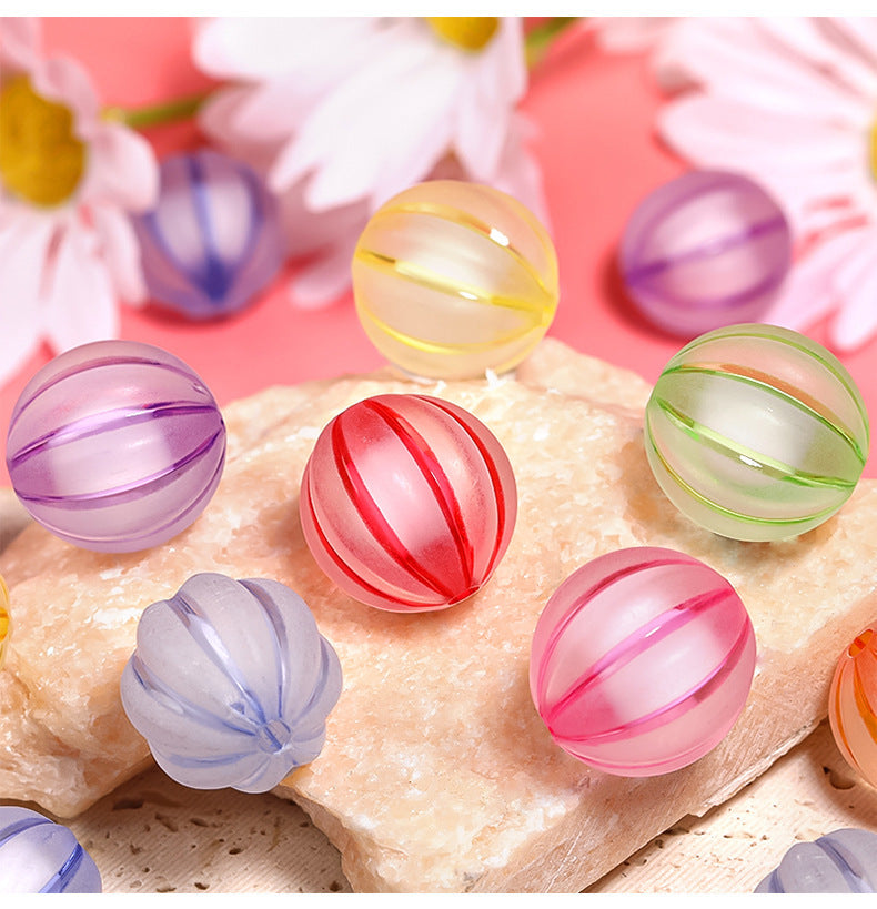 Frosted Watermelon Stripe Round Beads