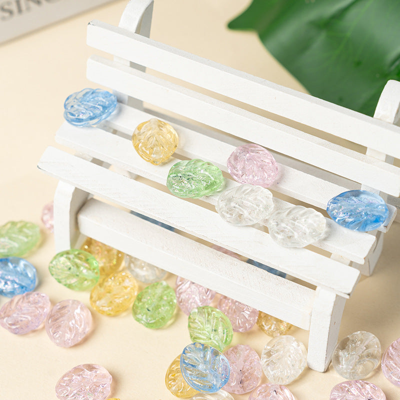 Colorful Powder-Glazed Glass Leaf Beads