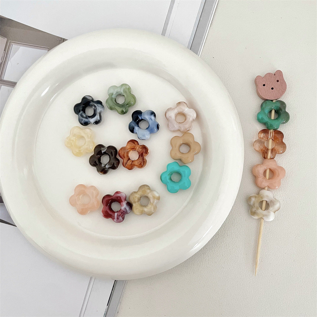 Two-Tone Macaron Acrylic Flower Beads – Hollow Five-Petal Glazed-Style Beads for DIY Phone Charms, Bracelets & Jewelry Making