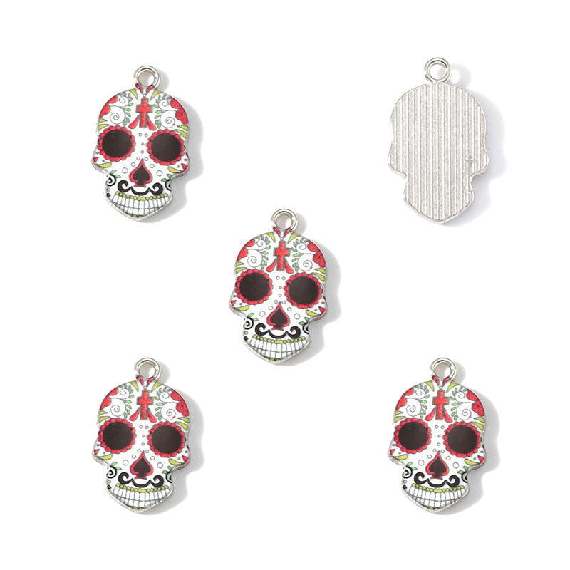 Colorful Enamel Skull Charms – Printed Alloy Skull Pendants for DIY Bracelets, Necklaces, Earrings & Jewelry Making