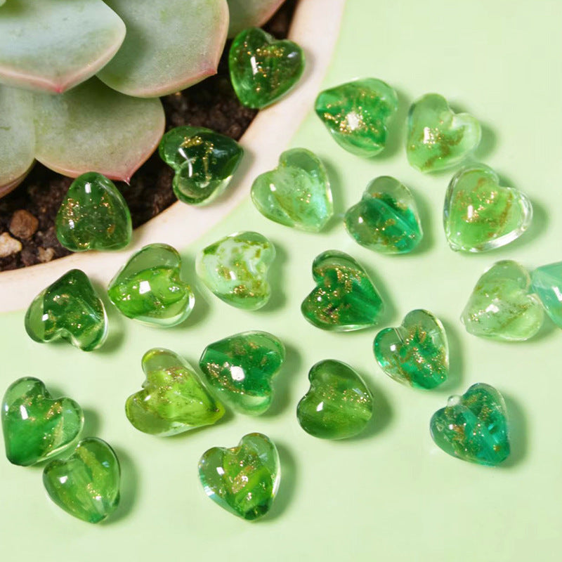 Gold Sand Heart Glazed Beads